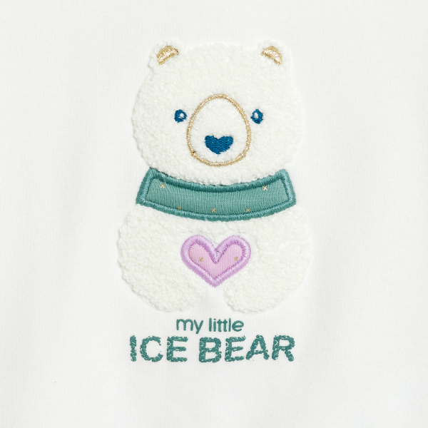 سويتشيرت بغطاء رأس مبطن بقماش الشيربا مطرز عليه صورة دب للفتيات الرضع